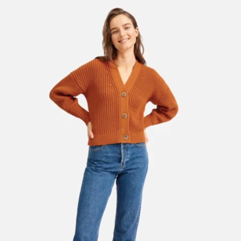 Everlane Texture Cotton Crop Cardigan in Cider (Size XXS)